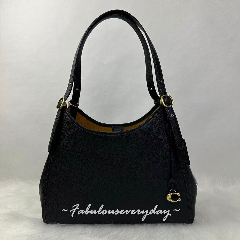 Coach Bella Medium Leather Shoulder Bag In Black /Brass
